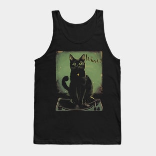 Black Cat Sitting On Vinyl Record Player Women, Men Tank Top